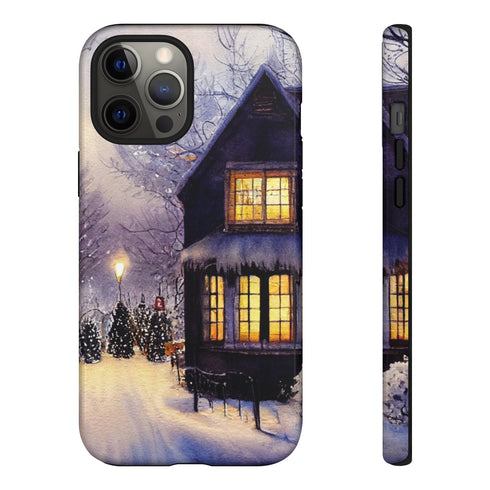 Glowing Homes in the Snow with Christmas Decorations - Impact Resistant Phone Case iPhone 12 Pro Max Glossy